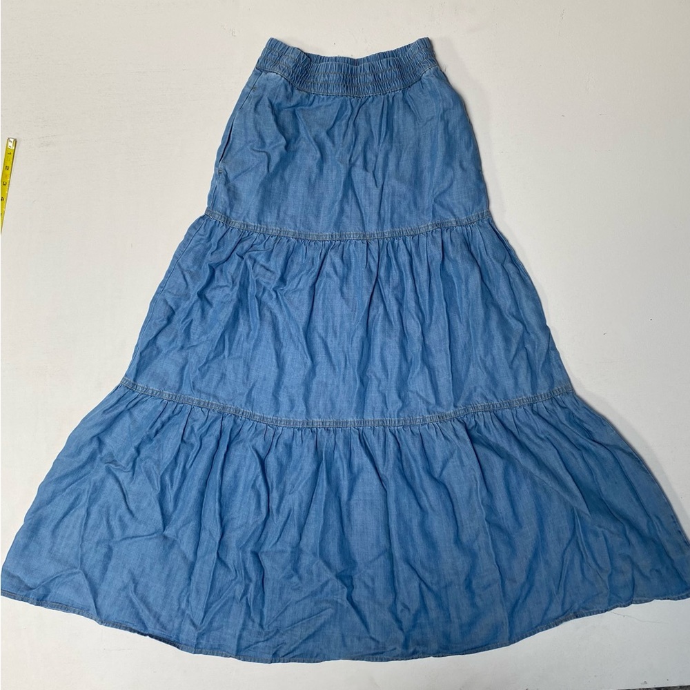 Sigrid Olsen tiered denim maxi skirt XS